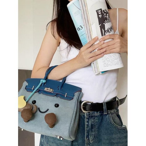 可愛小衆藍色牛仔布單肩斜背鉑金包時尚秋冬款手提通勤包