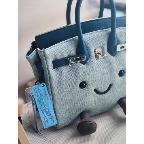 可愛小衆藍色牛仔布單肩斜背鉑金包時尚秋冬款手提通勤包