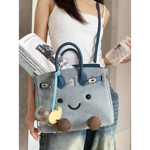 可愛小衆藍色牛仔布單肩斜背鉑金包時尚秋冬款手提通勤包