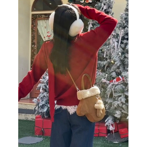 冬季麂皮羊羔毛手套形狀包包女2025新款小衆不撞款毛絨可愛斜後後背包