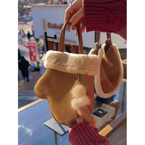 冬季麂皮羊羔毛手套形狀包包女2025新款小衆不撞款毛絨可愛斜後後背包