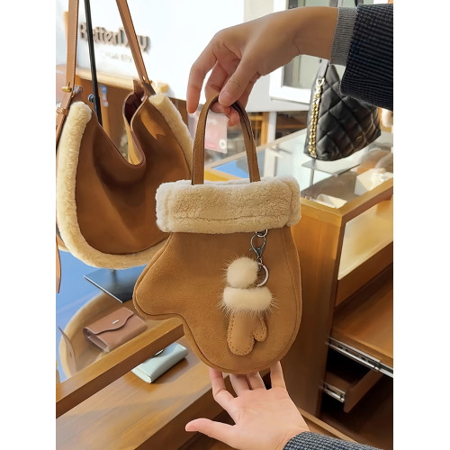 冬季麂皮羊羔毛手套形狀包包女2025新款小衆不撞款毛絨可愛斜後後背包