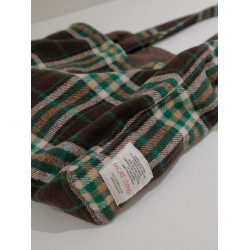 VM香草山 綠格格 格子單肩包原創設計厚款帆布毛呢大容量環保袋