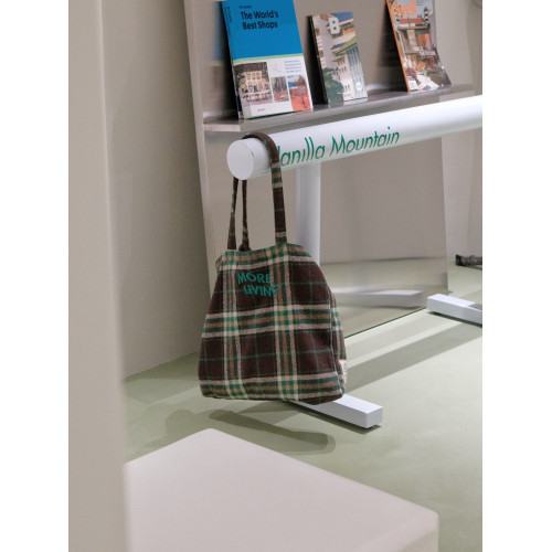 VM香草山 綠格格 格子單肩包原創設計厚款帆布毛呢大容量環保袋