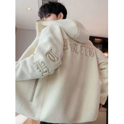 羊羔絨外套男士秋冬款顆粒絨加絨加厚開衫連帽衛衣青少年學生棉衣