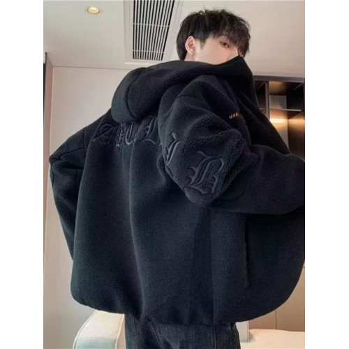 羊羔絨外套男士秋冬款顆粒絨加絨加厚開衫連帽衛衣青少年學生棉衣