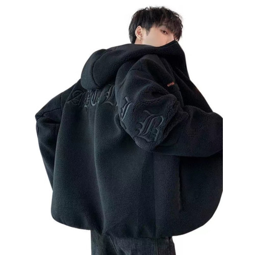 羊羔絨外套男士秋冬款顆粒絨加絨加厚開衫連帽衛衣青少年學生棉衣