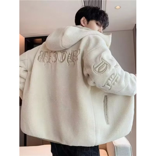 羊羔絨外套男士秋冬款顆粒絨加絨加厚開衫連帽衛衣青少年學生棉衣