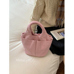 秋冬季超火燈芯絨手提水桶包女外出雜物輕便小拎包上班飯盒便當包