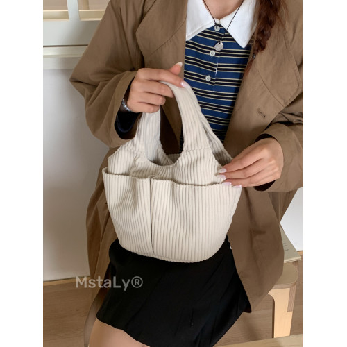 秋冬季超火燈芯絨手提水桶包女外出雜物輕便小拎包上班飯盒便當包