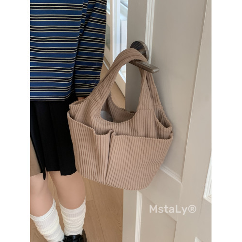 秋冬季超火燈芯絨手提水桶包女外出雜物輕便小拎包上班飯盒便當包