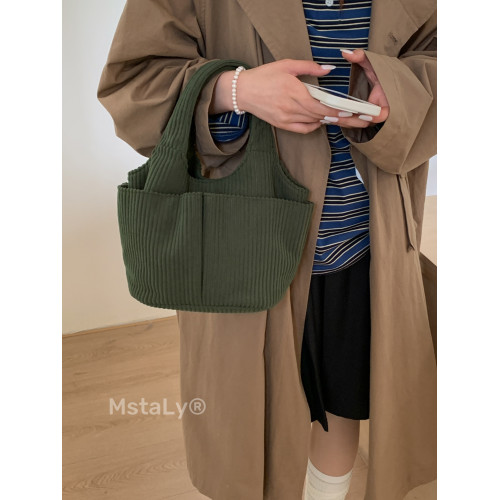 秋冬季超火燈芯絨手提水桶包女外出雜物輕便小拎包上班飯盒便當包