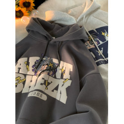 100%純棉連帽加絨衛衣男秋冬新款美式復古潮牌青少年加厚寬鬆外套