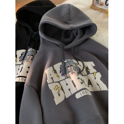 100%純棉連帽加絨衛衣男秋冬新款美式復古潮牌青少年加厚寬鬆外套