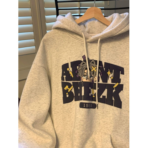 100%純棉連帽加絨衛衣男秋冬新款美式復古潮牌青少年加厚寬鬆外套