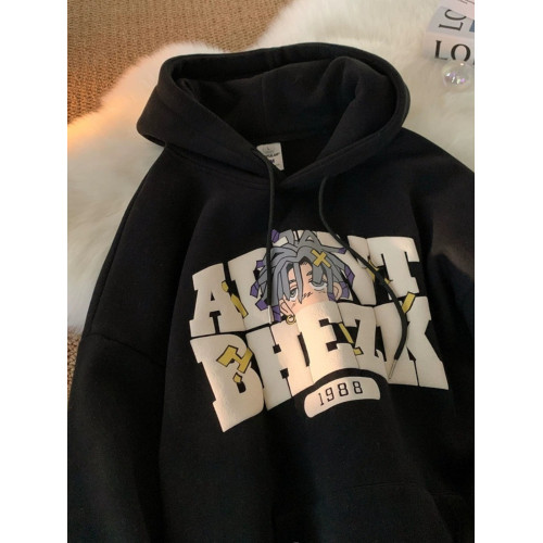 100%純棉連帽加絨衛衣男秋冬新款美式復古潮牌青少年加厚寬鬆外套