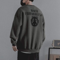 秋冬季純棉加絨加厚圓領衛衣男 ins潮牌寬鬆外套百搭無帽打底上衣