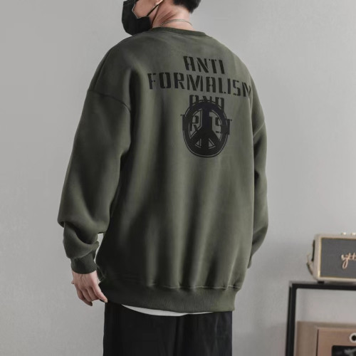 秋冬季純棉加絨加厚圓領衛衣男 ins潮牌寬鬆外套百搭無帽打底上衣 秋冬季純棉加絨加厚圓領衛衣男 ins潮牌寬鬆外套百搭無帽打底上衣