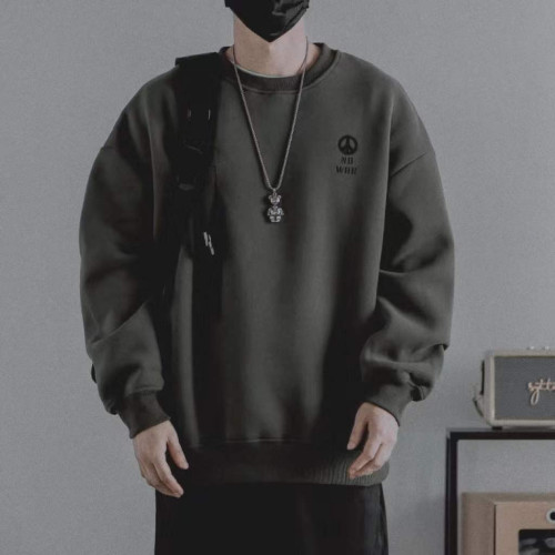 秋冬季純棉加絨加厚圓領衛衣男 ins潮牌寬鬆外套百搭無帽打底上衣 秋冬季純棉加絨加厚圓領衛衣男 ins潮牌寬鬆外套百搭無帽打底上衣