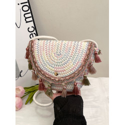 波西米亞風草編包2025夏季新款編織手拿包流蘇水桶包單肩斜背女包