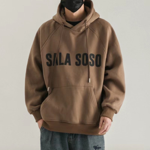 重磅純棉秋冬加厚加絨潮牌連帽衛衣男字母印花休閒外套寬鬆上衣