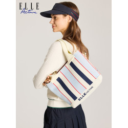 ELLE Active女包時尚撞色手提單肩包條紋編織包大容量托特包休閒