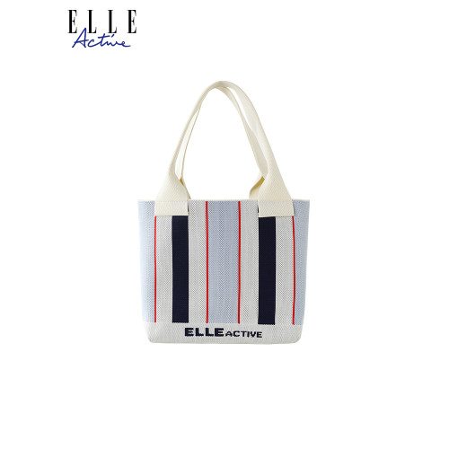 ELLE Active女包時尚撞色手提單肩包條紋編織包大容量托特包休閒
