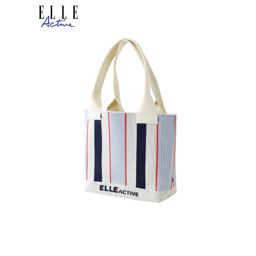 ELLE Active女包時尚撞色手提單肩包條紋編織包大容量托特包休閒