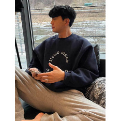 美式復古重磅無帽白灰色圓領衛衣男秋冬潮流潮牌Ins韓版上衣外套