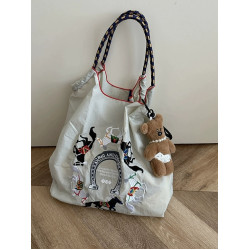 日本ball chain購物袋高圓圓楊紫同款尼龍刺綉帆布環保袋斜背女包