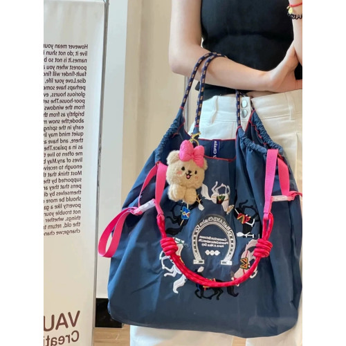 日本ball chain購物袋高圓圓楊紫同款尼龍刺綉帆布環保袋斜背女包