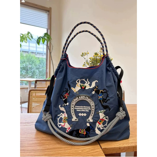 日本ball chain購物袋高圓圓楊紫同款尼龍刺綉帆布環保袋斜背女包