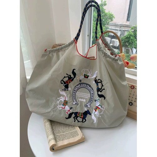 日本ball chain購物袋高圓圓楊紫同款尼龍刺綉帆布環保袋斜背女包