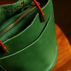 pehyewar | 日系小衆綠色水桶包女士質感真皮手提包夏天牛皮女包