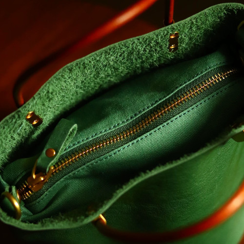 pehyewar | 日系小衆綠色水桶包女士質感真皮手提包夏天牛皮女包