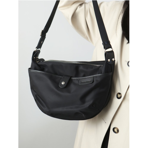 布穀森林女士新款休閒牛津布包潮流質感尼龍配牛皮單肩斜後後背包B498