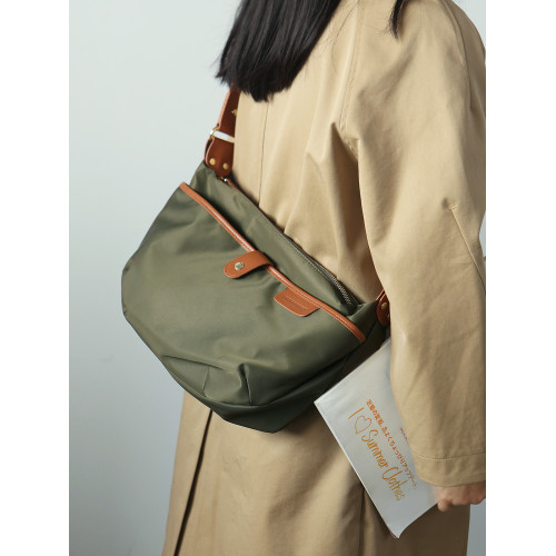 布穀森林女士新款休閒牛津布包潮流質感尼龍配牛皮單肩斜後後背包B498