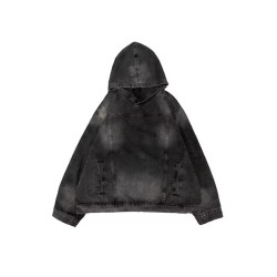 美式高街連帽牛仔衛衣男秋季潮牌休閒水洗做舊高級感痞帥工裝外套