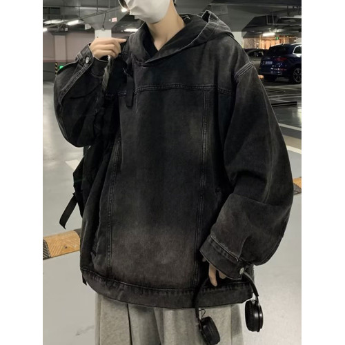 美式高街連帽牛仔衛衣男秋季潮牌休閒水洗做舊高級感痞帥工裝外套 美式高街連帽牛仔衛衣男秋季潮牌休閒水洗做舊高級感痞帥工裝外套