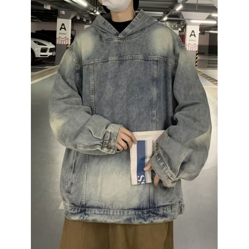 美式高街連帽牛仔衛衣男秋季潮牌休閒水洗做舊高級感痞帥工裝外套 美式高街連帽牛仔衛衣男秋季潮牌休閒水洗做舊高級感痞帥工裝外套