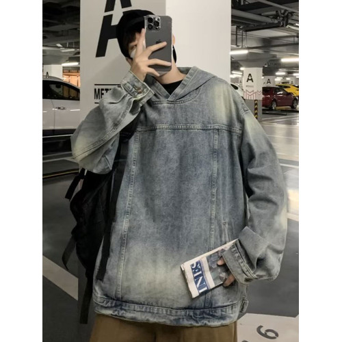 美式高街連帽牛仔衛衣男秋季潮牌休閒水洗做舊高級感痞帥工裝外套 美式高街連帽牛仔衛衣男秋季潮牌休閒水洗做舊高級感痞帥工裝外套