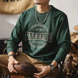 重磅純棉長袖t恤男2023秋冬季新款印花套頭衫美式休閒情侶打底衫