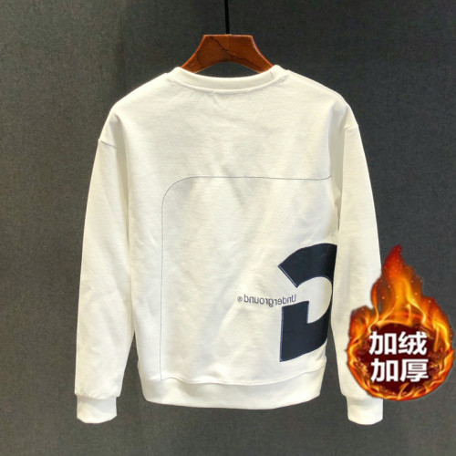 秋冬新款加絨純棉衛衣男士修身圓領長袖高級字母上衣套頭百搭印花