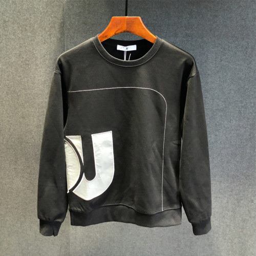 秋冬新款加絨純棉衛衣男士修身圓領長袖高級字母上衣套頭百搭印花