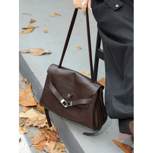 頭層植鞣牛皮凱莉包2026新款小方包復古通勤包大容量斜背單肩包女