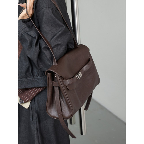 頭層植鞣牛皮凱莉包2026新款小方包復古通勤包大容量斜背單肩包女