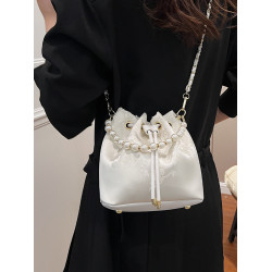 手拎珍珠水桶包女2025夏季新中式刺綉單肩包小衆簡約高級感斜後後背包