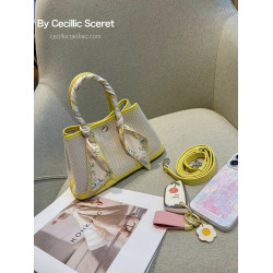 2026新款帆布拼頭層牛皮大容量花園包女真皮手提包黃色單肩斜後後背包