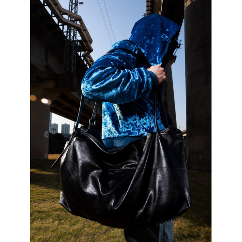 VOWPROGRESS肌理啞亮波紋油蠟皮FamliyBag大容量斜後後背包單肩手提包