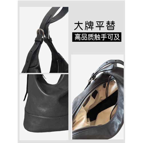 植鞣羊皮塌塌包雙耳真皮水桶包女大容量小衆高級感通勤單肩斜後後背包